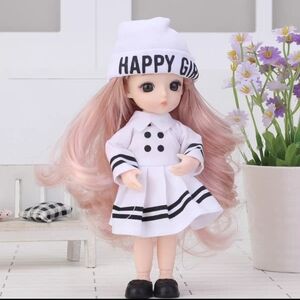 Happy Girl Doll with Pink Hair and White Outfit